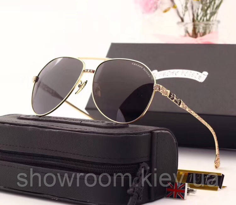 Чоловічі сонцезахисні окуляри в стилі Chrome Hearts (1317) gold