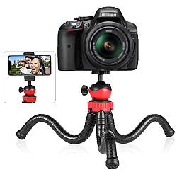 Гнучкий штатив тринога трипод для телефона та фотоапарата (павук) (чорно-червоний)