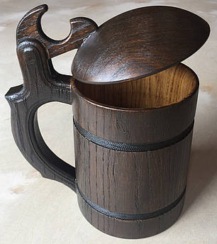 Дерев’яний пивний кухоль з кришкою 0.5 л ручної роботи | Кружка з дерева для пива та напоїв