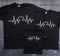 Футболки в стилі Family look для мами, тата та дитини Кардіограма серця