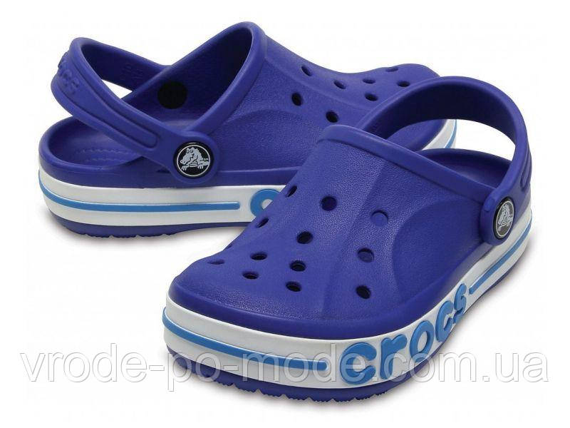 Дитячі крокси яскраво сині, сабо баябенд із закритим носком шльопанці літні з написом збоку Crocs Kids’ Bayaband, оригінал