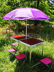 ПОСИЛЕНИЙ стіл розкладний + парасолька в подарунок, для пікніка, 4 стільця