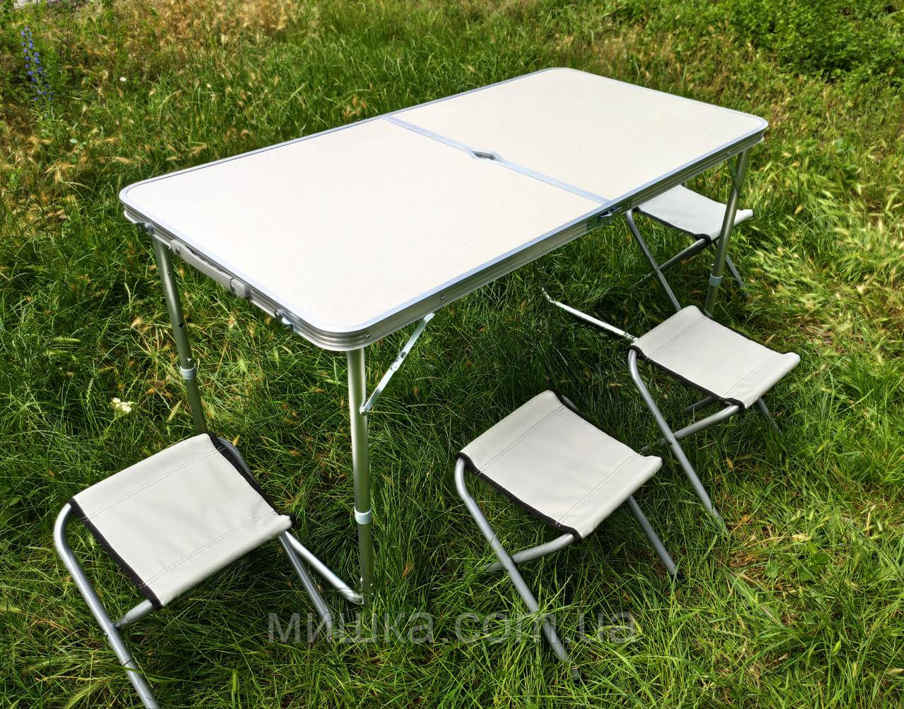 Розкладний зручний стіл для пікніка та 4 стільці, білий
