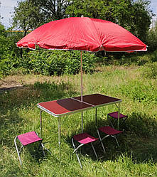 Зручний розкладний стіл для пікніка та 4 стільця + парасолька 1,6 м у ПОДАРУНОК!