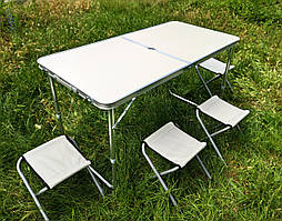 Зручний розкладний стіл для пікніка та 4 стільця, білий