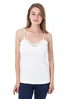 Майка женская Ceylanoglu белая хлопок на узкой бретельке с кружевом размер S, M, L, XL, 2XL, 3XL