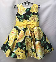 Детское нарядное платье для девочки 6-7 лет,"Ретро цветы" желтого цвета