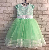 Детское нарядное платье для девочки 3-4 года Гипюр жемчуг", салатового цвета