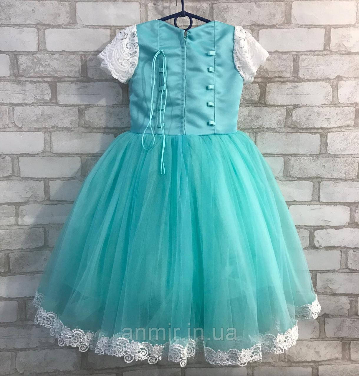 Детское нарядное платье для девочки 5-6 лет Брошка кружево , бирюзового цвета - фото 3 - id-p1204010656