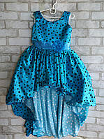 Детское нарядное платье для девочки Шлейф горох 5-6 лет, голубого цвета