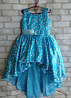 Детское нарядное платье для девочки Шлейф горох 5-6 лет, голубого цвета