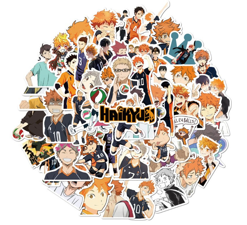 Набір вінілових наклейок стикерів Стикерпак Аніме Haikyu Волейбол стикербомбінг на автотелефон ноутбук 50 шт.