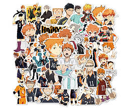 Набір вінілових наклейок стикерів Стикерпак Аніме Haikyu Волейбол стикербомбінг на автотелефон ноутбук 50 шт., фото 5