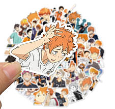 Набір вінілових наклейок стикерів Стикерпак Аніме Haikyu Волейбол стикербомбінг на автотелефон ноутбук 50 шт., фото 6
