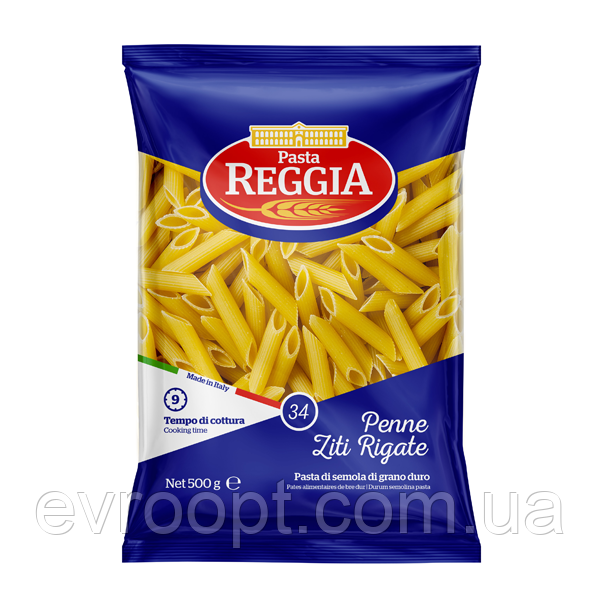 Макарони Pasta Reggia 34 Pene Ziti Rigati Перо 500 г, фото 1