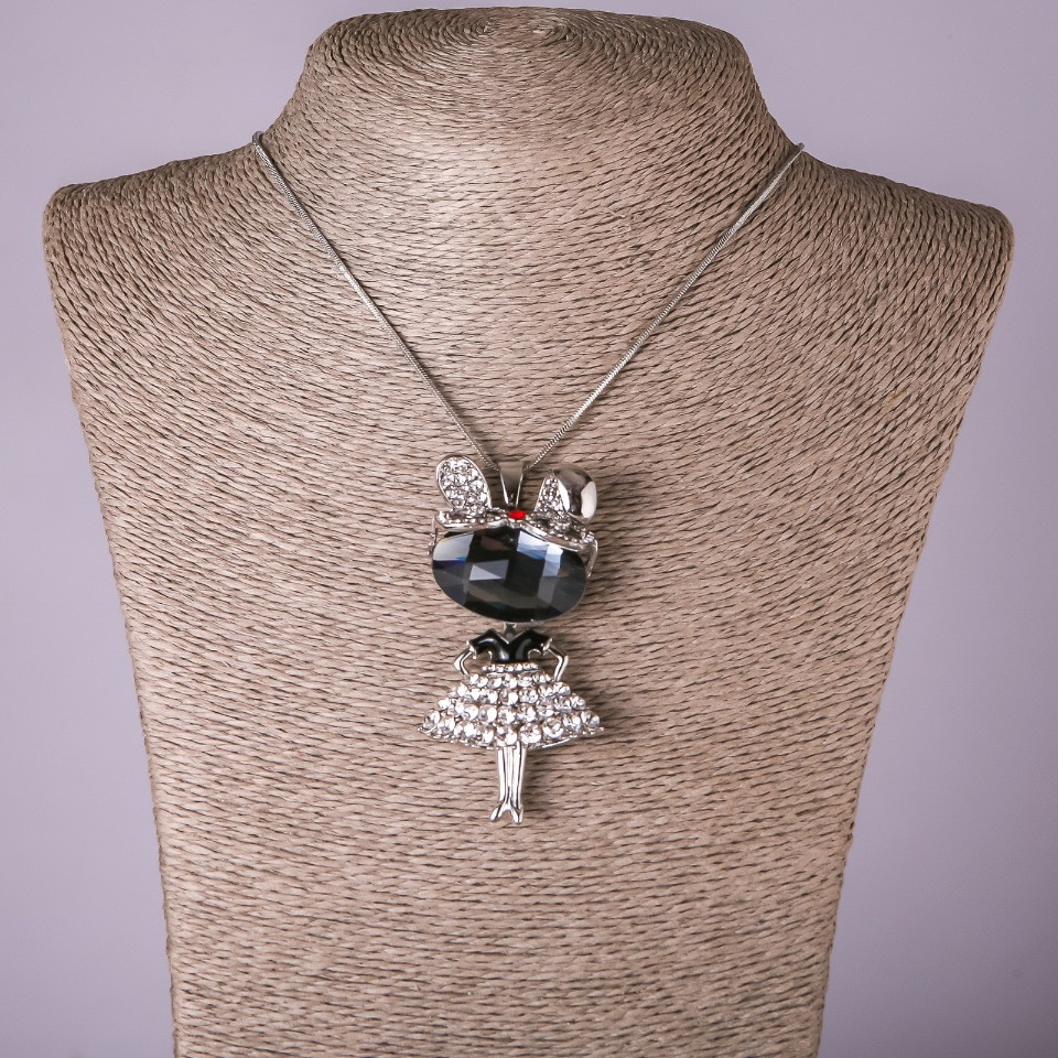 Підвіска на ланцюжку Кішечка з кристалами d-35х70мм L-75см, фото 1