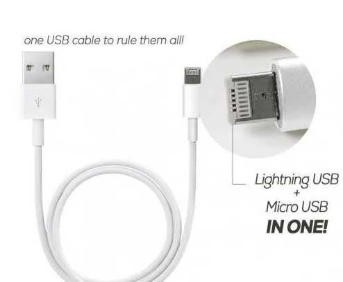 Кабель 2в1 Two Sides micro USB + lightning