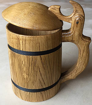 Дерев’яний пивний кухоль з кришкою 0.5 л ручної роботи | Кружка з дерева для пива та напої