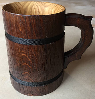 Дерев'яний пивний кухоль ручної роботи 0.7 л | Коричневий темний колір | Оброблений льняним маслом | Натуральне дерево