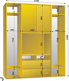 Шафа-купе ТВ-4 2100х450х2400 тм Ексклюзив