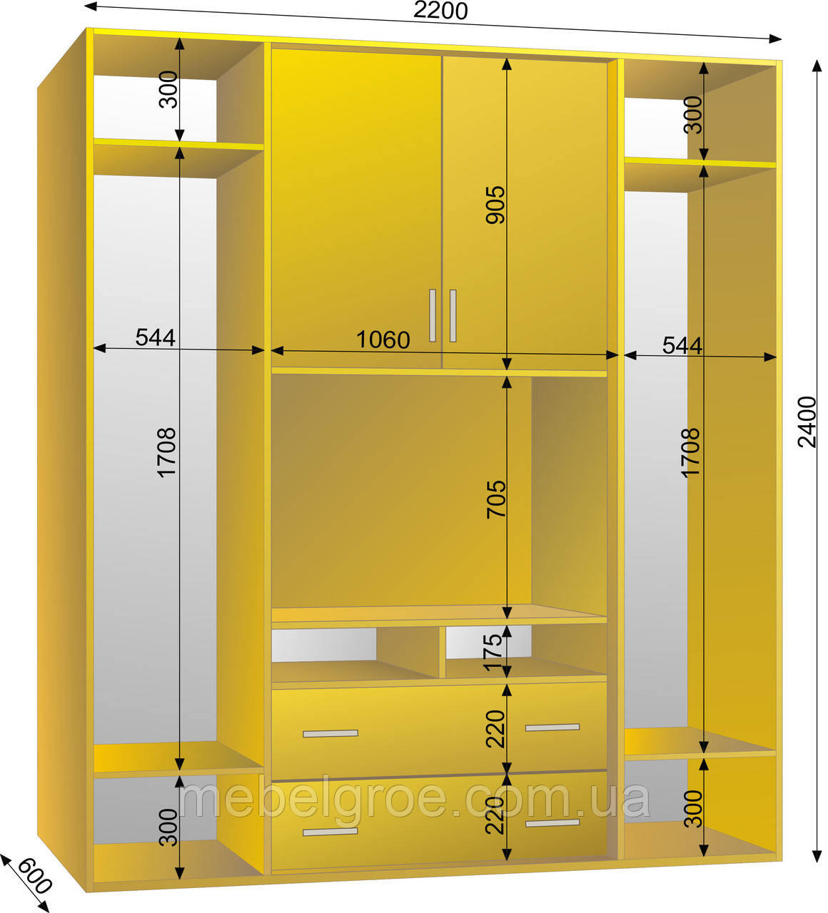 Шафа-купе ТВ-4 2200х600х2400 тм Ексклюзив, фото 1