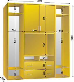 Шафа-купе ТВ-4 2300х600х2400 тм Ексклюзив
