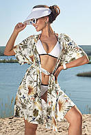 Льняная летняя пляжная туника-парео с цветочным принтом (1604.4212-4198 svt)