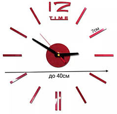 Годинник дзеркальні червоний "12 Time годинник" , години: коло 8,5 см наклейки хвилинні палички 7см