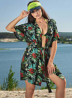 Льняная летняя пляжная женская туника-парео с цветочным принтом (1604-1.4210-4200 svt)