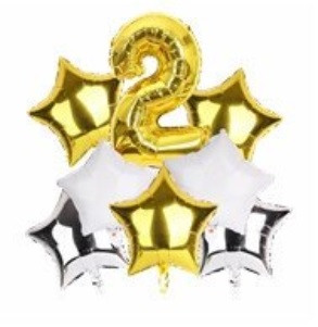Набір кульок фольгованих Цифра 2 золото із зірками