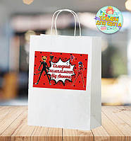 Пакет іменний "Леди Бaг и Супер кот" красный, комплімент для гостей 28х19х11 см - Українською