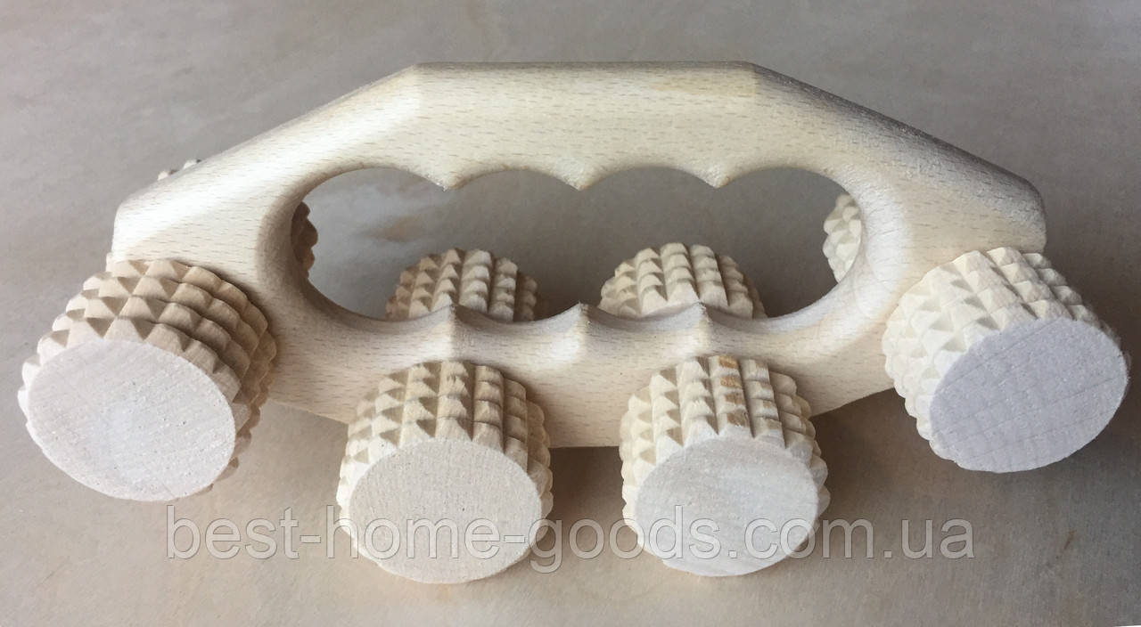 Ручний дерев'яний масажер для тіла з зубчастими роликами, 17 см – ефективний інструмент для самомасажу та покращення кровообігу, фото 1