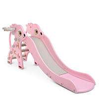 Дитяча гірка Оленя рожева, ш88-г188-в80 см, довжина гірки 159 см, баскетбольне кільце 22 см