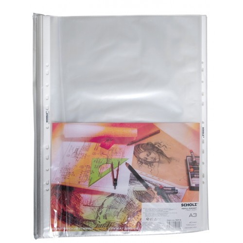 Набір файлів-кишень А3 Scholz глянсовий прозорий 100 шт (5013), фото 1