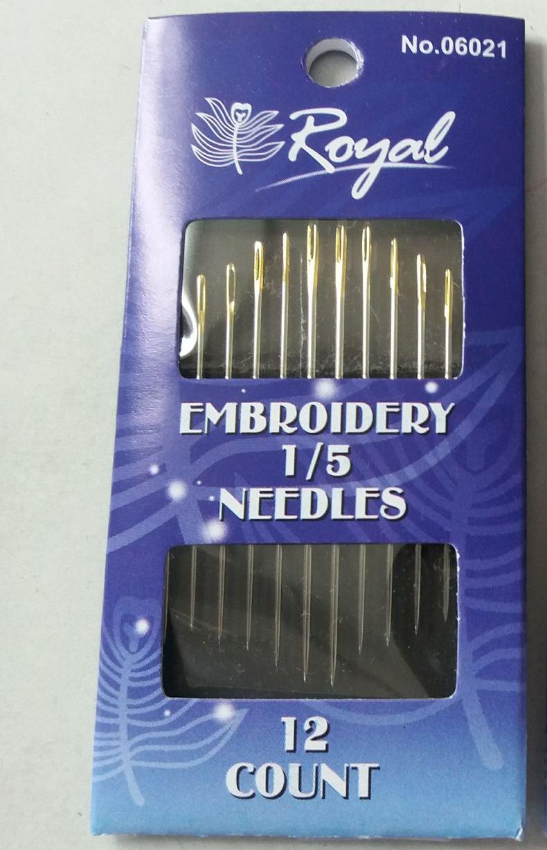 Голки ручні для вишивання із золотим збільшеним вушком Royal Embroidery, розмір 1/5,12 шт.