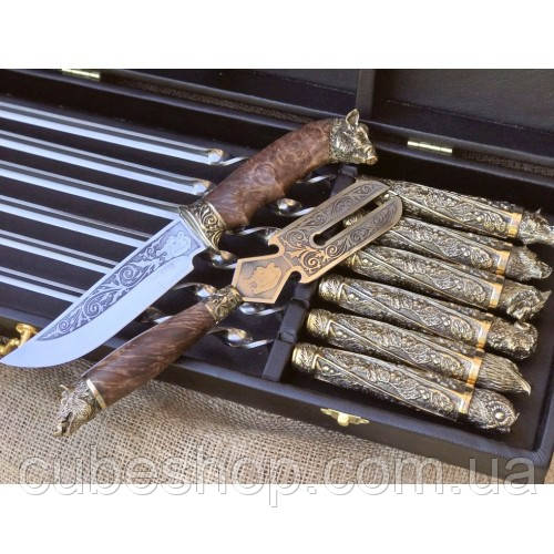 Набір шампурів "Дикі звірі" з ножем і вилкою (у кейсі)