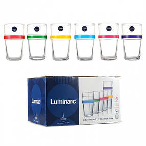 Набір високих склянок з різнокольоровими смугами Luminarc Rainbow Arcobate 320 мл 6 шт (N1598), фото 2