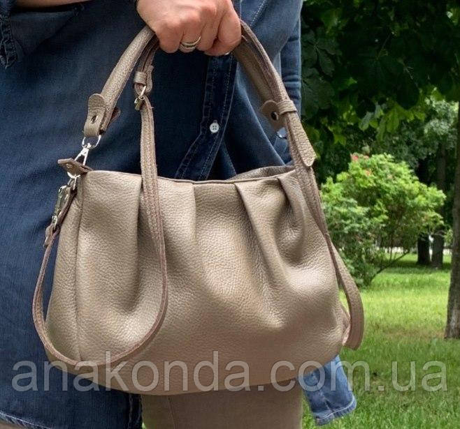 674 Натуральна шкіра, Сумка жіноча кавова шкіряна коричнева бежева жіноча сумка м'яка коричнева