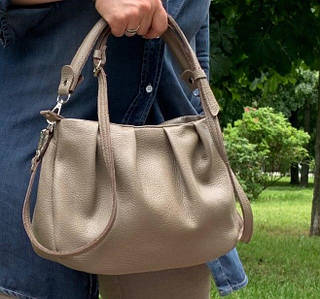 674 Натуральна шкіра, Сумка жіноча кавова шкіряна коричнева бежева жіноча сумка м'яка коричнева