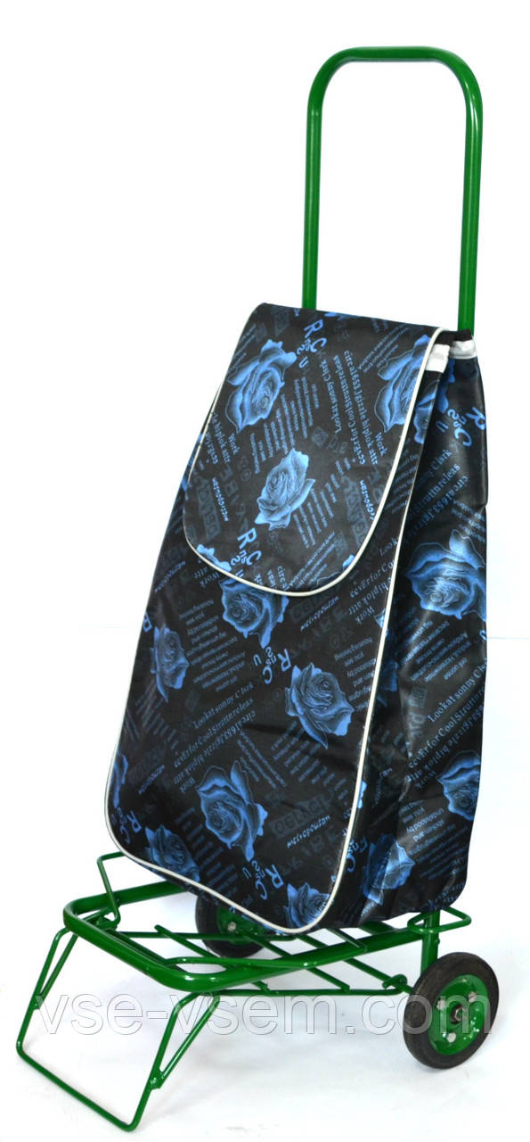 Посилена господарська сумка - візок на колесах з підшипниками (Троянда/блакитний)
