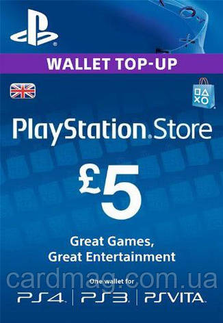 Подарункова карта Playstation Network поповнення гаманця на суму £5 GBP, UK-регіон, фото 1