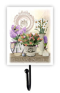 Дерев'яна декоративна вішалка/гачок Букет тюльпанів 8х10 см прв041г