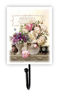 Дерев'яна декоративна вішалка/гачок Букет піон 8х10 см прв051г