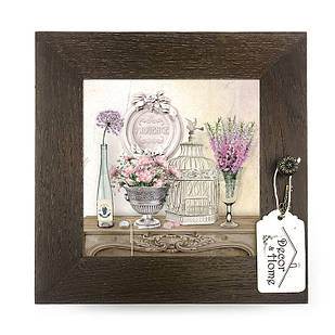 Дерев'яна декоративна ключниця  Букет дельфініумів 23х23 см прк03к