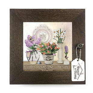 Дерев'яна декоративна ключниця  Букет тюльпанів  23х23 см прк04к