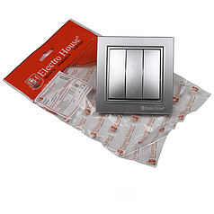 Вимикач ElectroHouse Enzo срібло 3кл EH-2185-ST