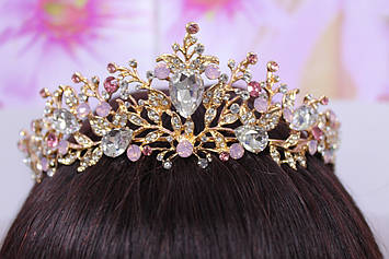 Ніжно рожева тіара корона на голову гірський кришталь