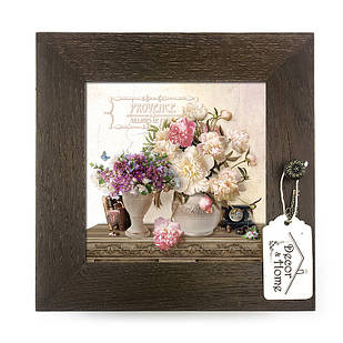 Дерев'яна декоративна ключниця  Букет піон 23х23 см прк05к