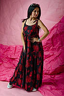 Длинный черный сарафан, платье с крупными цветами длинной в пол 42-44