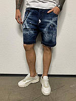 Турецкие мужские летние джинсовые шорты темно-синие с цепью - 30, 31, 32, 34